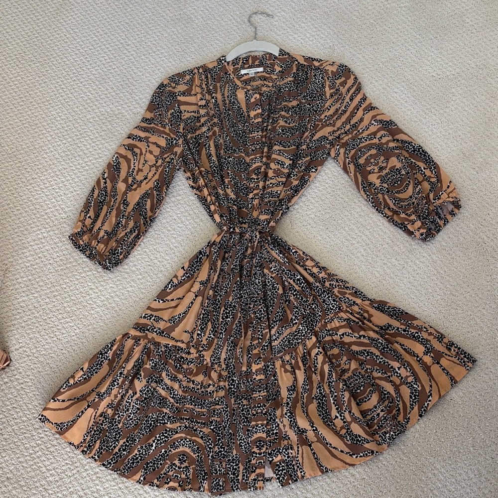 Tyler Boe Beige and Black Printed Tiered Midi Dress